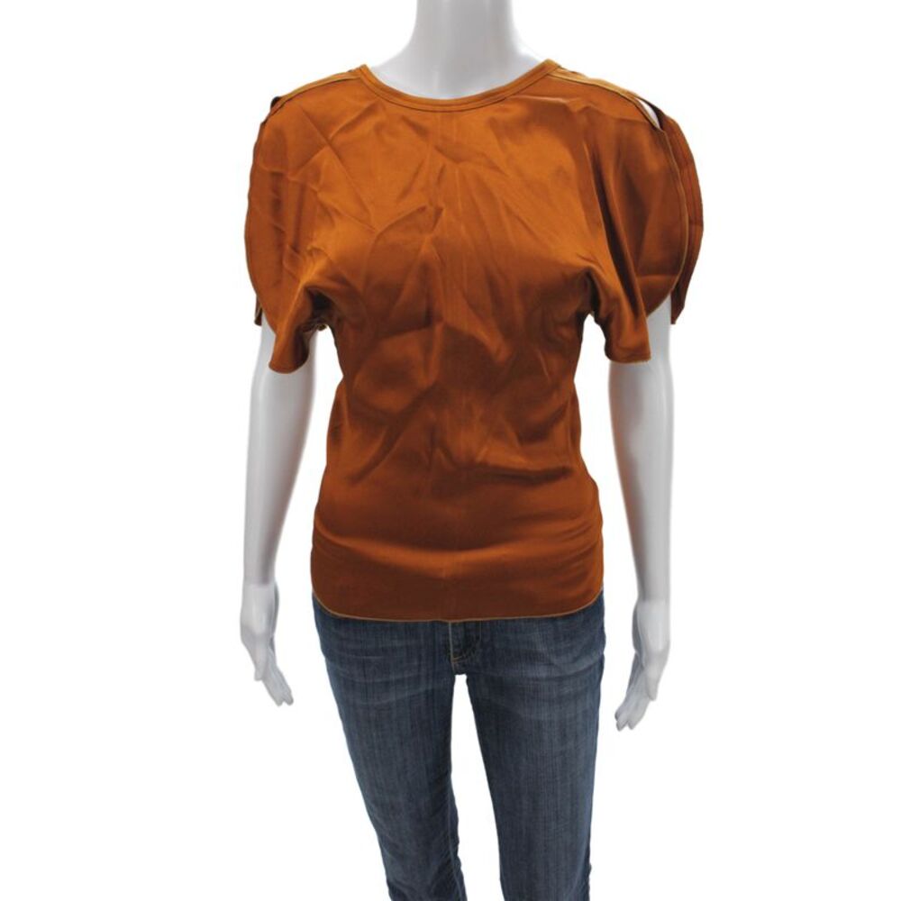 Victoria Beckham Women Orange V-Neck Short Sleeve Blouse Size 0